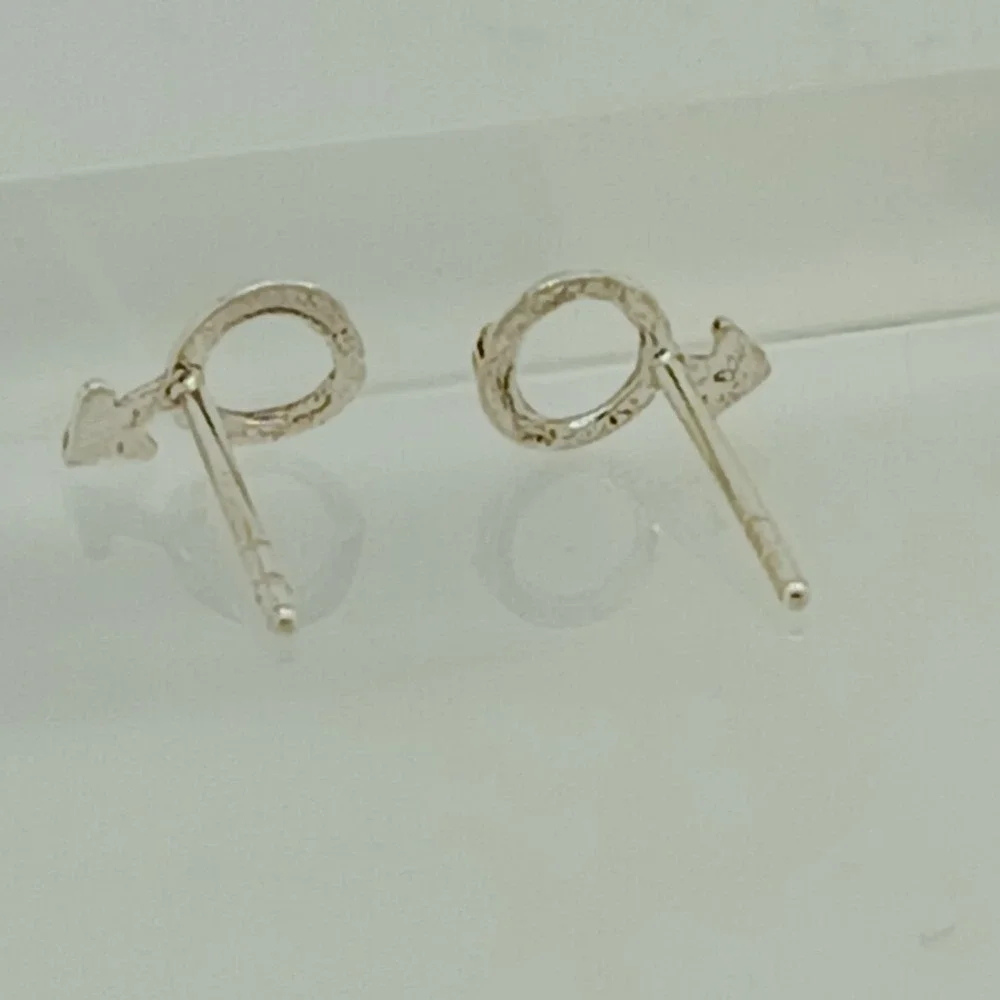 925 Sterling Silver Mars Male Symbol‎ Stud Earring Vintage 1990s Mens Jewelry